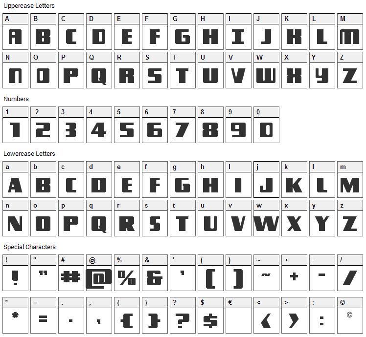 Typhoon Font Character Map