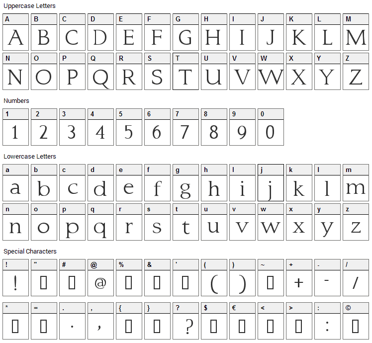 Typo 3 Font Character Map