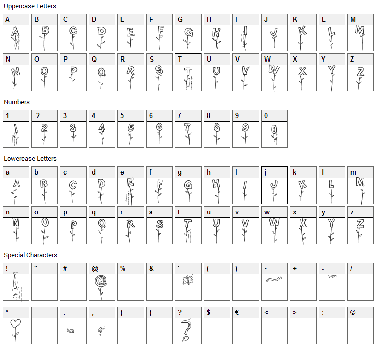 Typo Garden Font Character Map