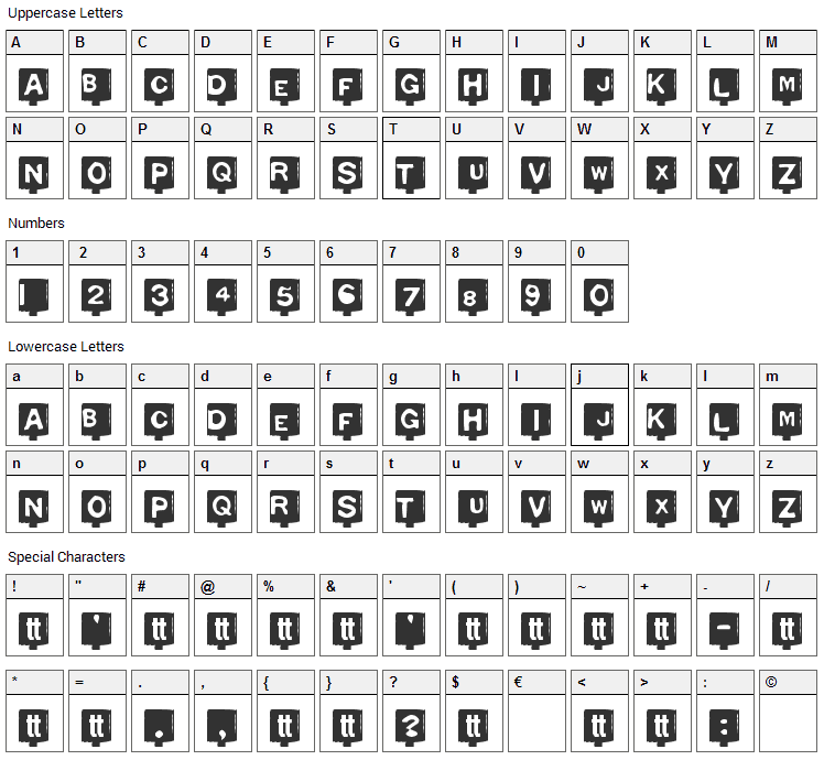 Typo Negative Font Character Map