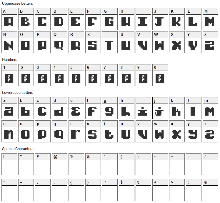 Typo Pixel Font Character Map