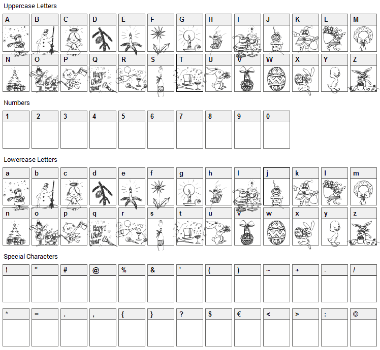 Typographers Holiday Font Character Map