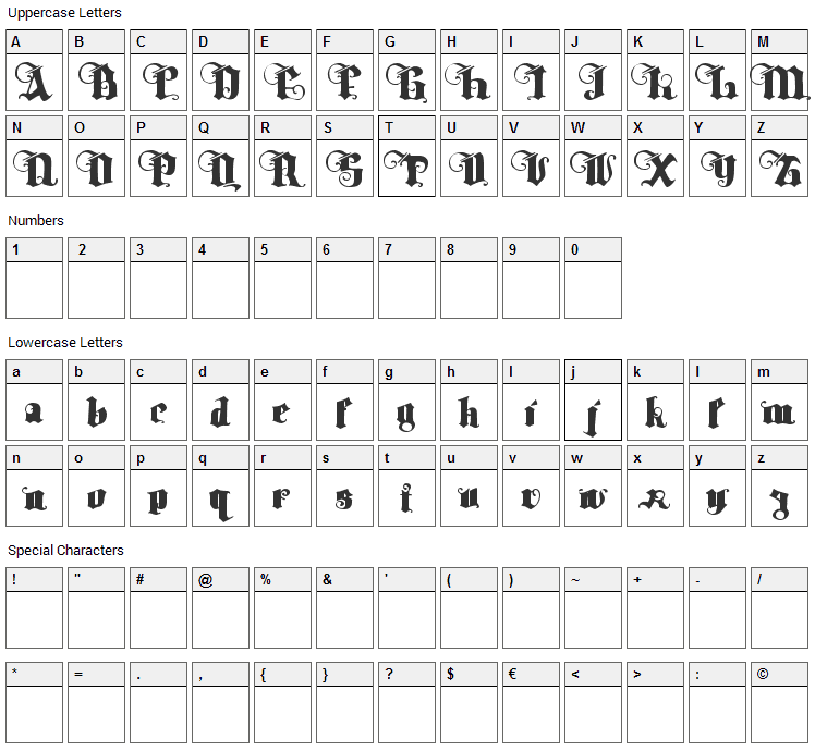Tyrfing Font Character Map