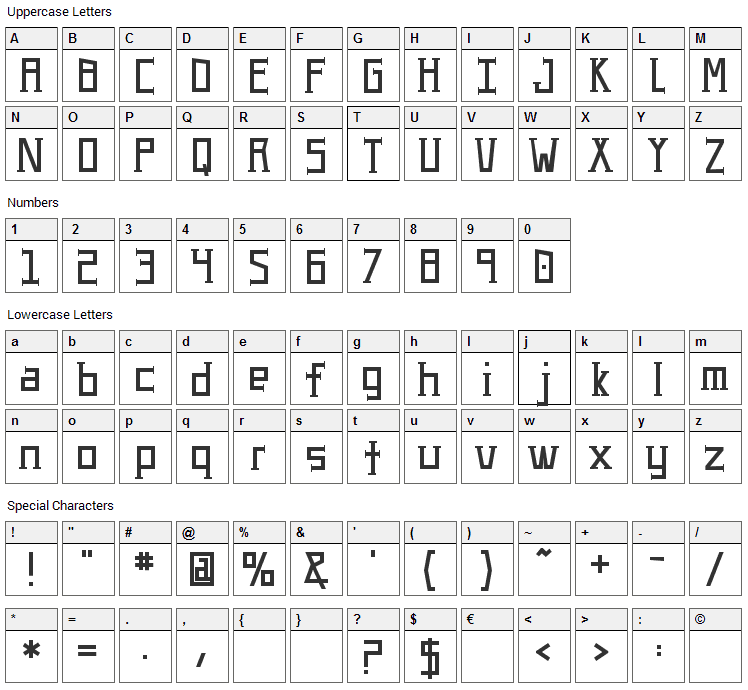 UA Serifed Font Character Map