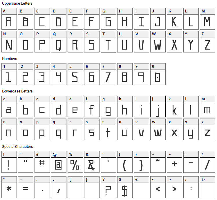 UA Squared Font Character Map