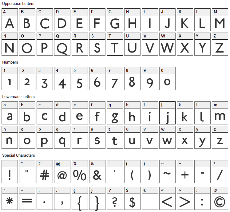 UBahn Font Character Map