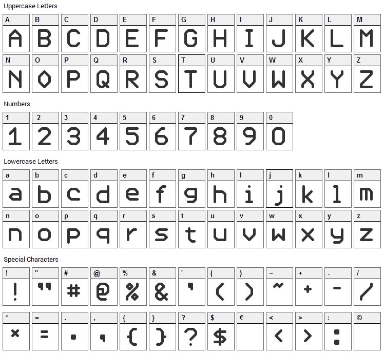 UHF Font Character Map