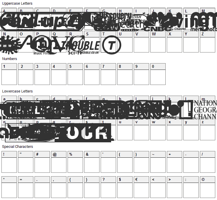 UK TV logos Font Character Map