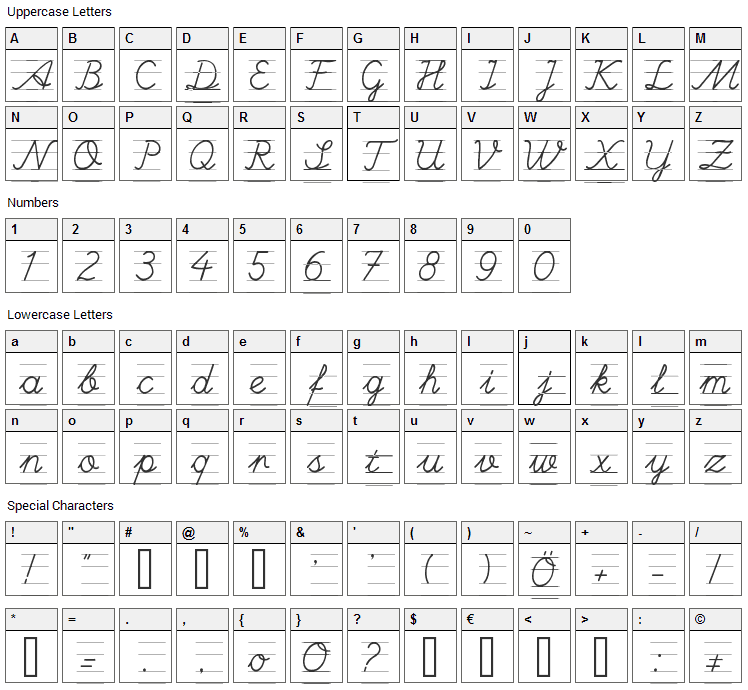 UlusalOkul Cizgili Font Character Map