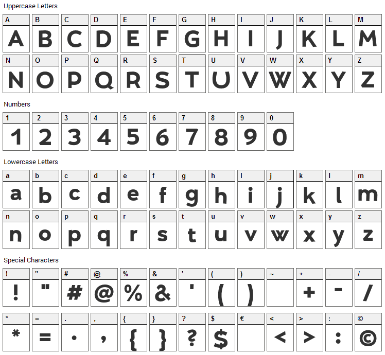 Umba Sans Font Character Map