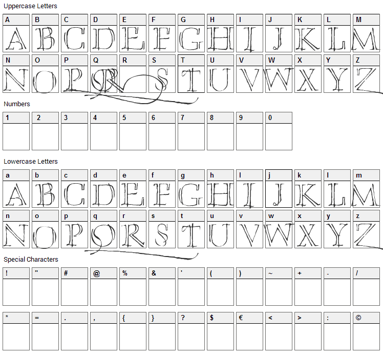 Umberette Font Character Map