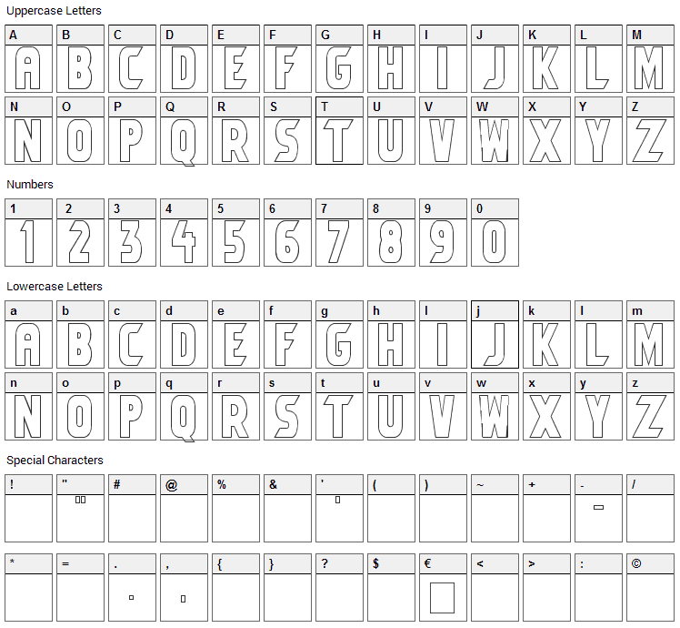 Umbro Font Character Map