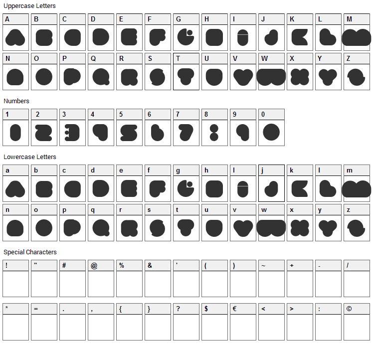 Umma Gomma Font Character Map