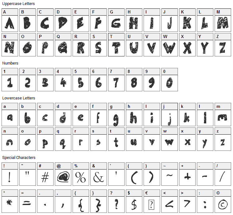 Un-finished Font Character Map