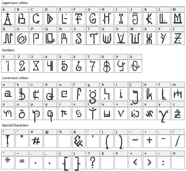 Unai Font Character Map