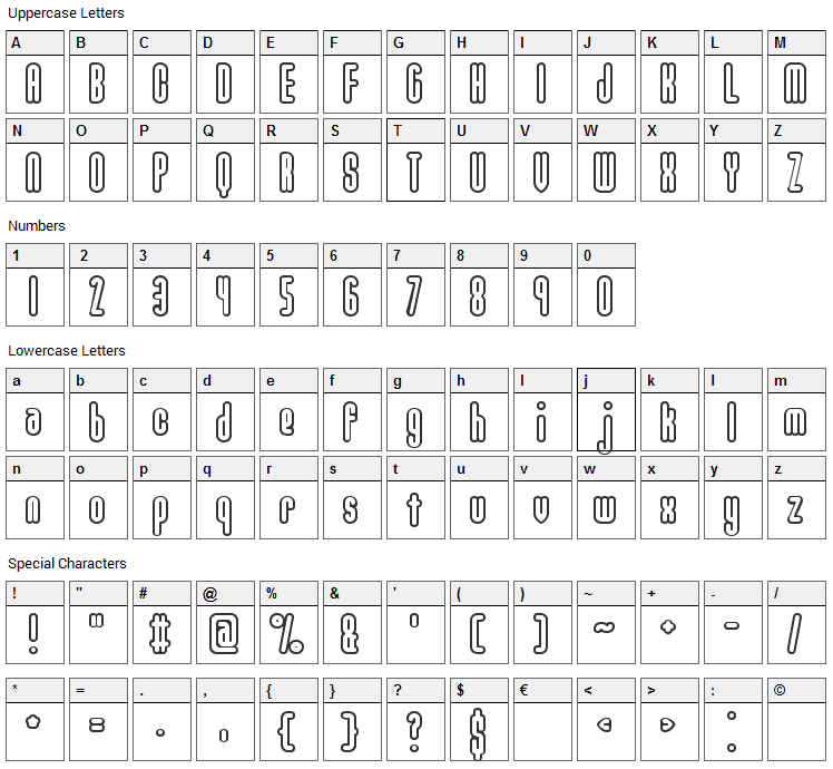 Unanimous Font Character Map