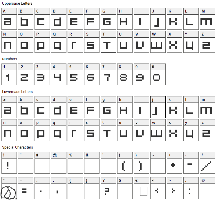 Unborn Editrion Font Character Map