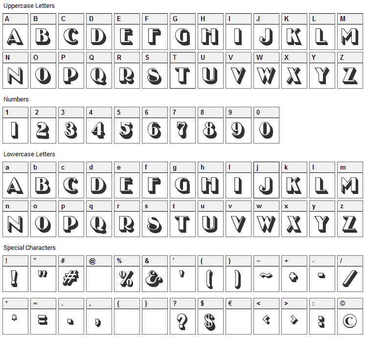 Uncle Bob MF Font Character Map