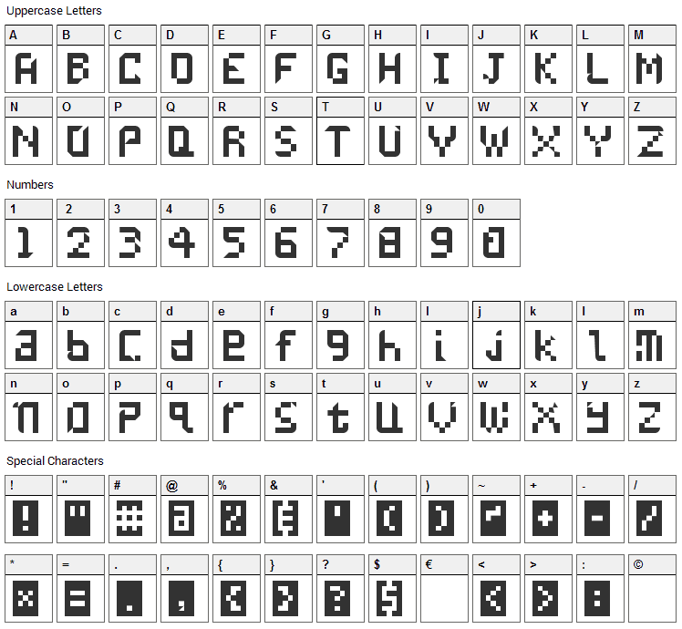 Undatame Font Character Map