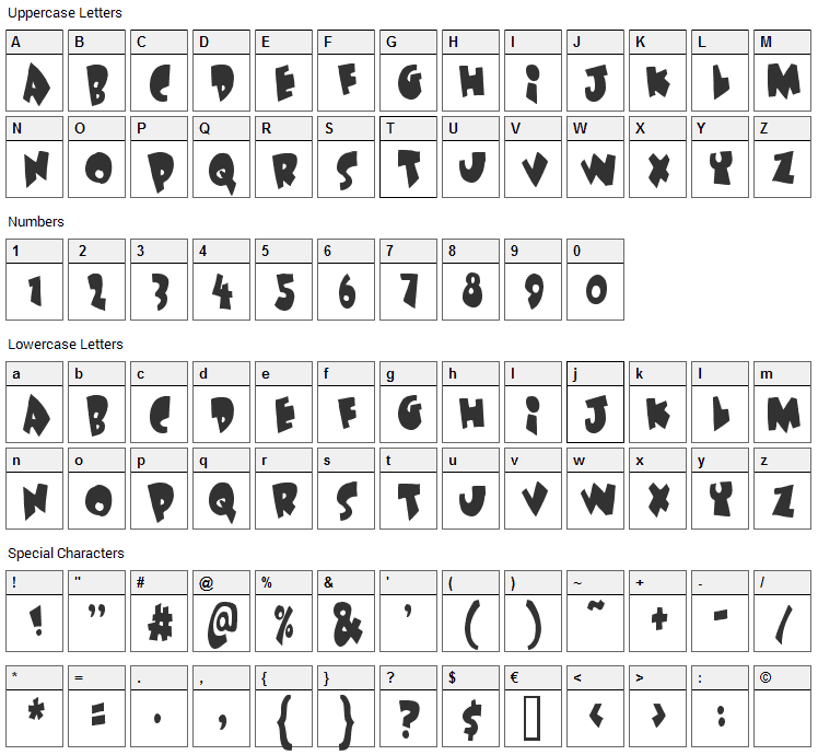 Under Attack Font Character Map