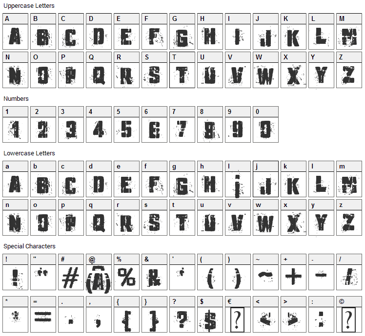 Underground Font Character Map