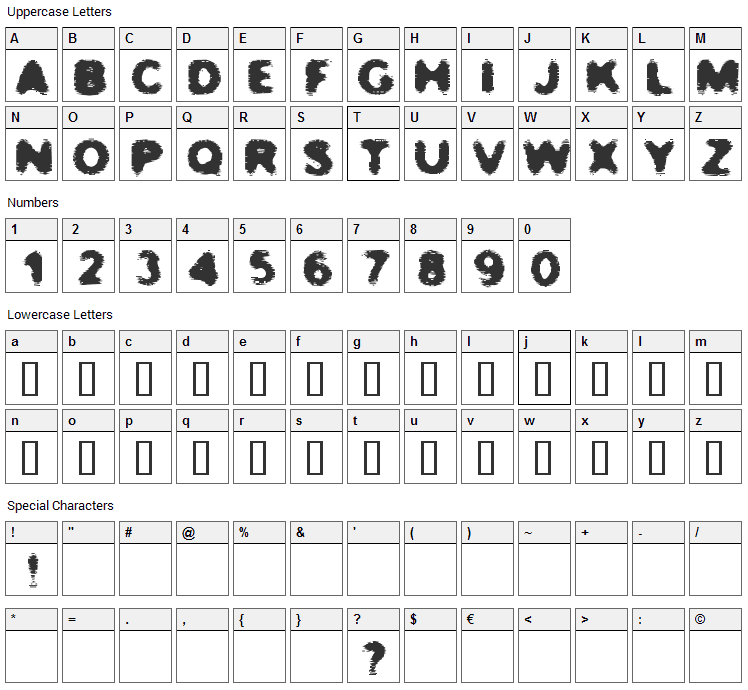 Undertow Font Character Map