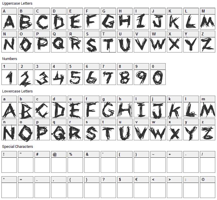 Uneasy Font Character Map