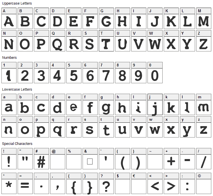 Uneek Font Character Map