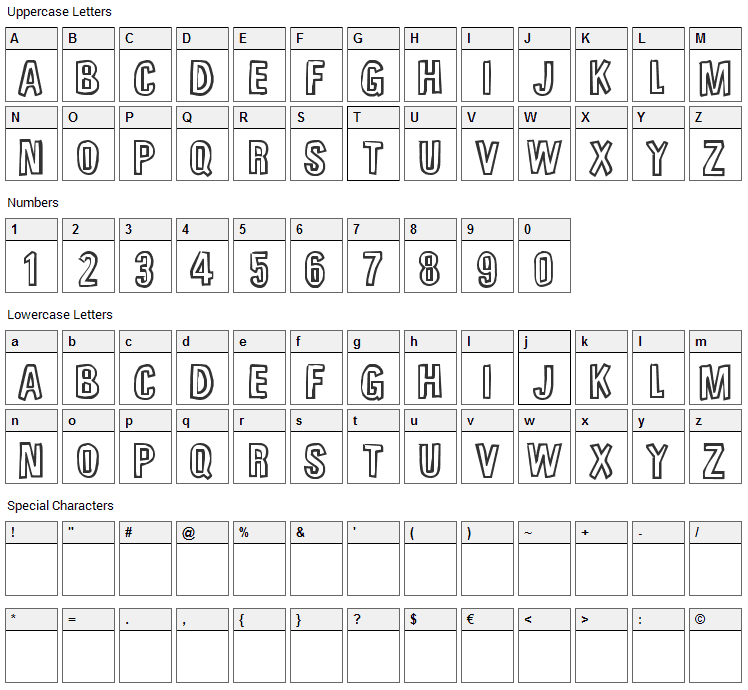 Unfinished Sympahthy Font Character Map
