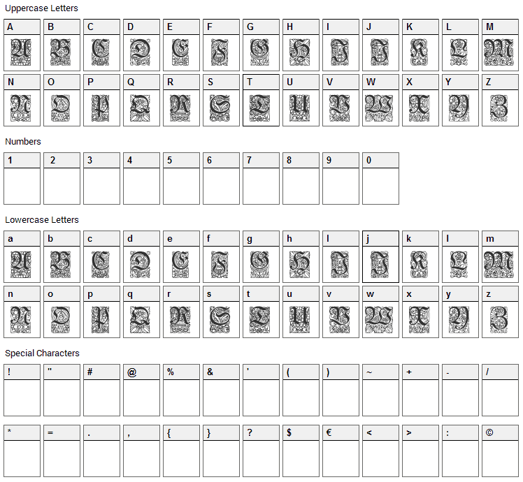 Unger-Fraktur Zierbuchstaben Font Character Map
