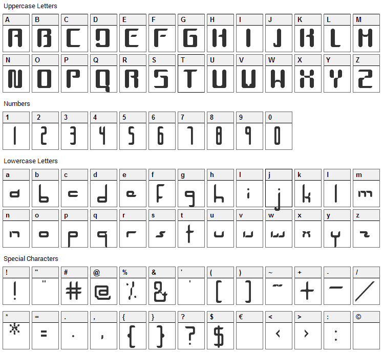 Unica Font Character Map