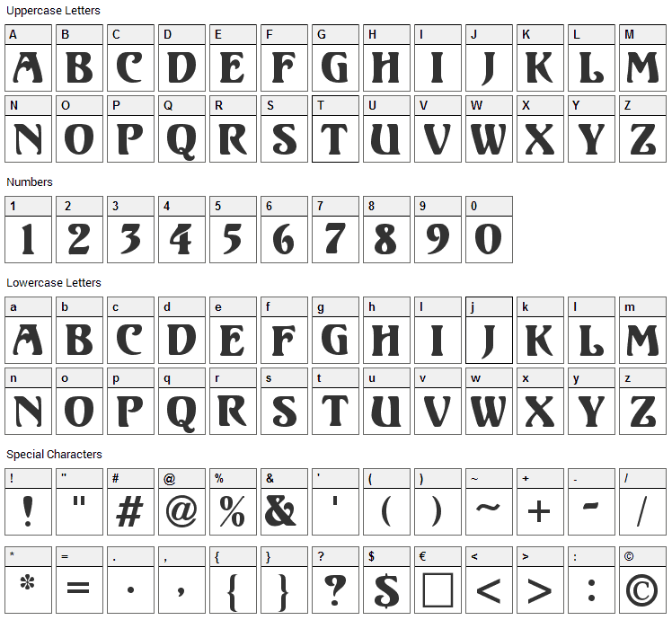 Unicorn Font Character Map