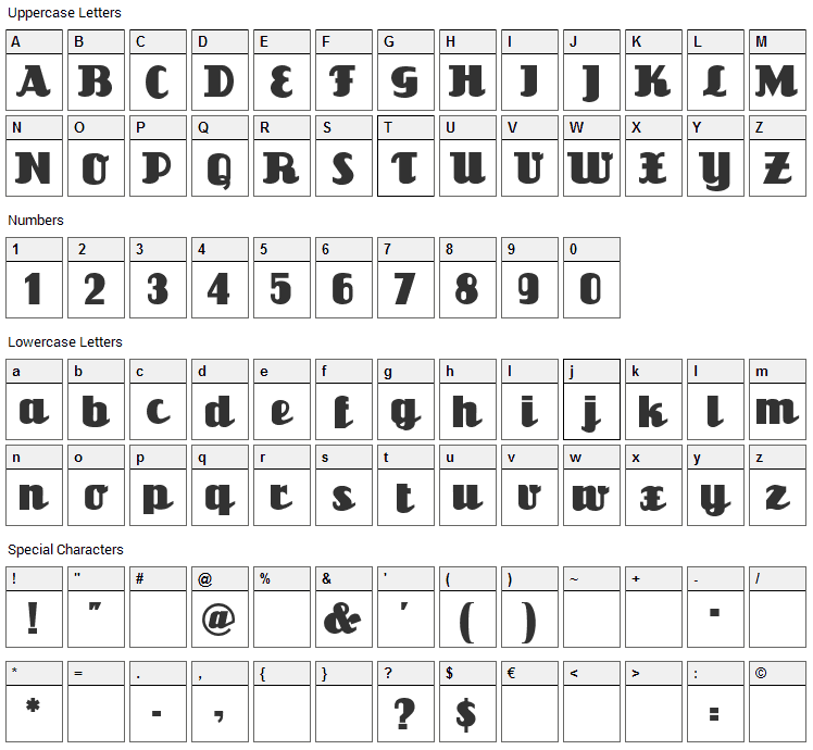 Unicorn NF Font Character Map
