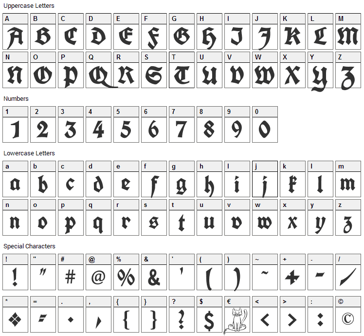 UnifrakturCook Font Character Map