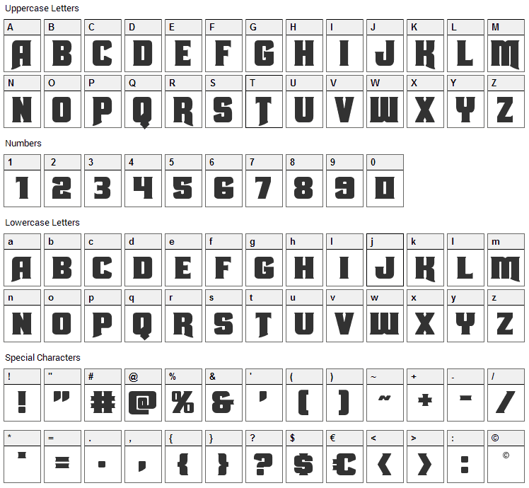 Union Gray Font Character Map