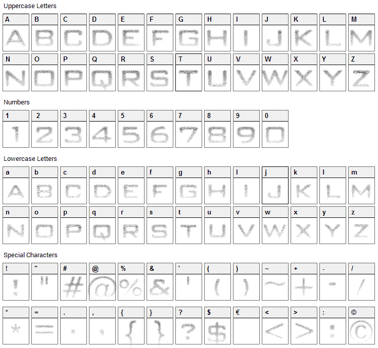 Unity Dances Font Character Map