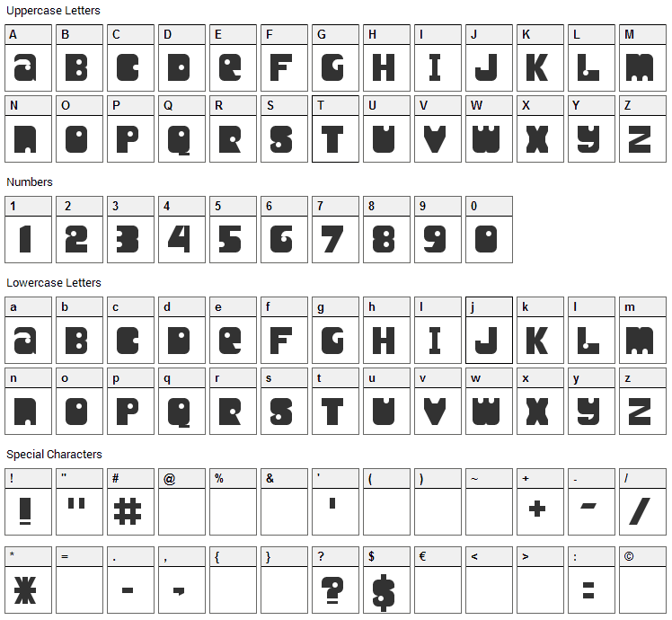 Unity Titling Font Character Map