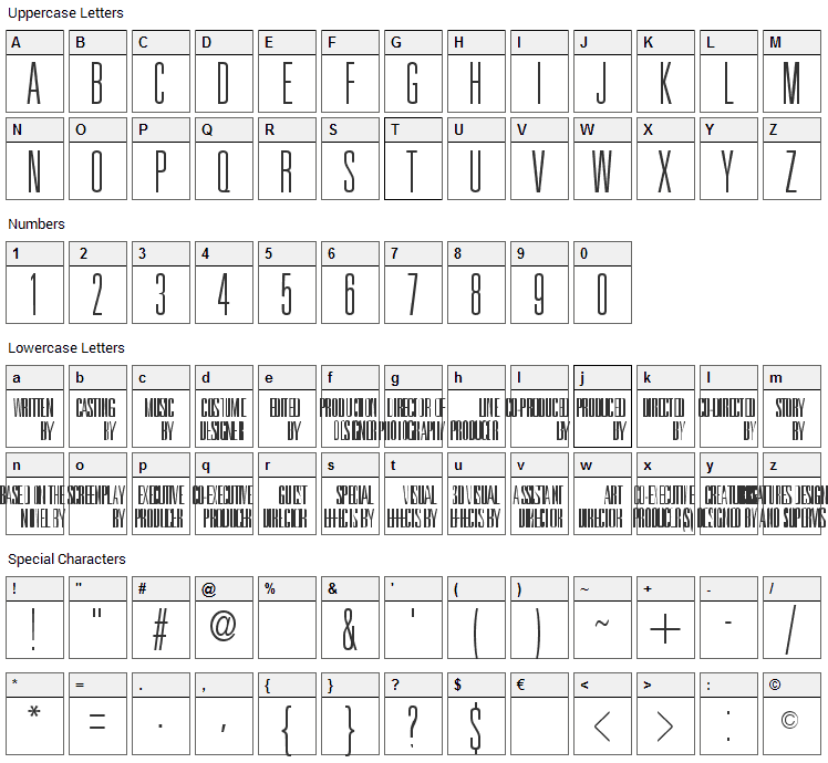 Universal Accreditation Font Character Map