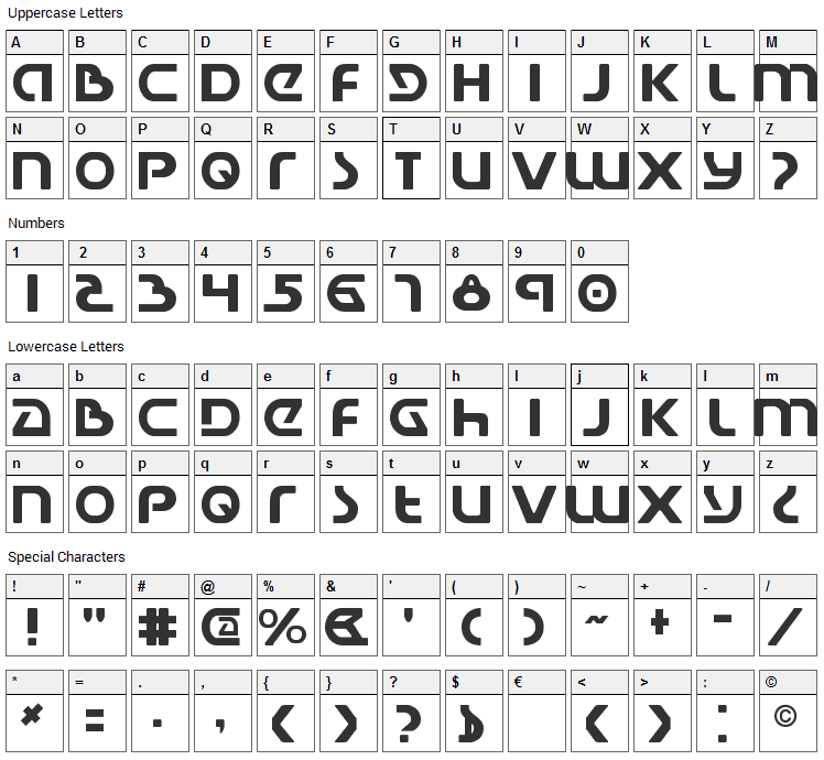 Universal Jack Font Character Map