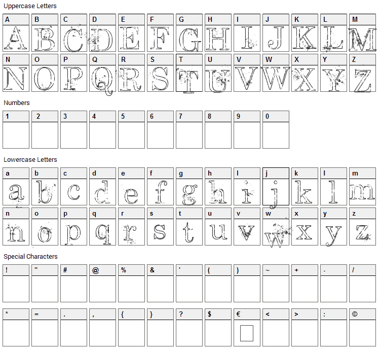 University High Font Character Map