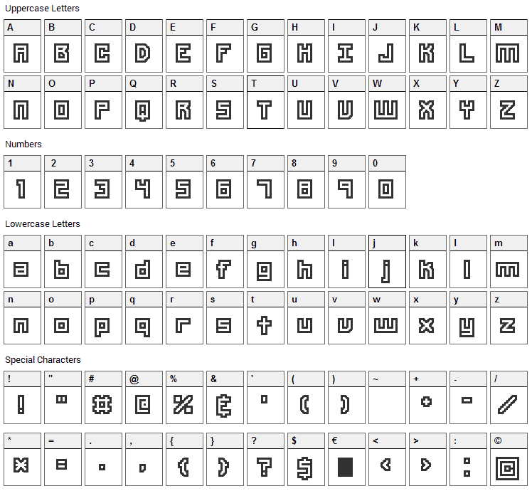 Unlearned Bitmap Font Character Map