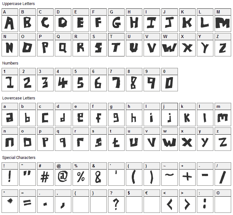 UNLtd Font Character Map