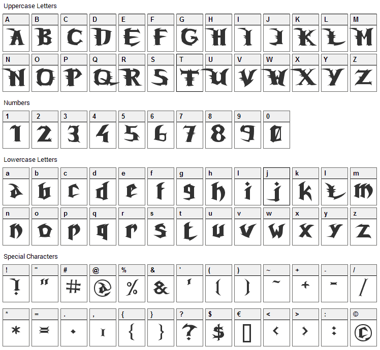 Unreal Tournament Font Character Map