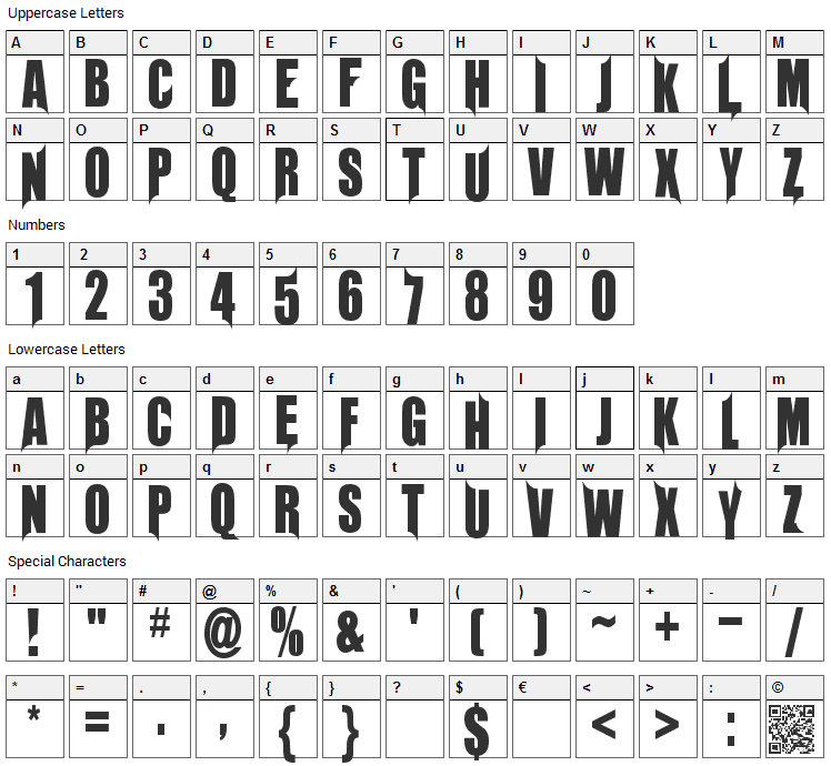 Unrealised Font Character Map