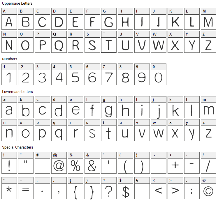 Unruly Font Character Map