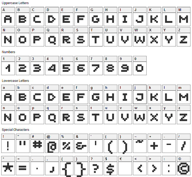 Unscreen MK Font Character Map