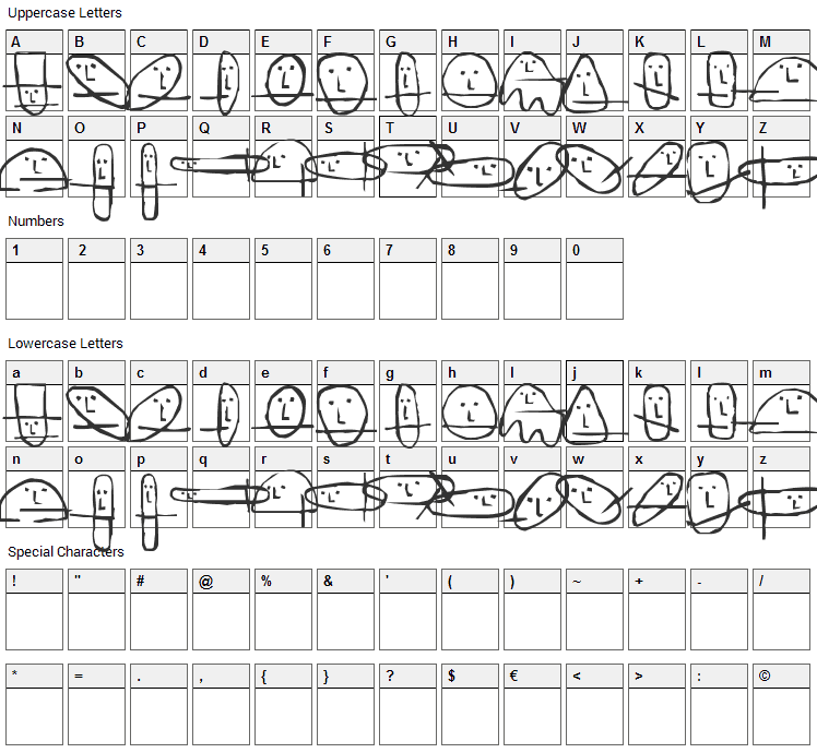 Unusual Suspects Font Character Map