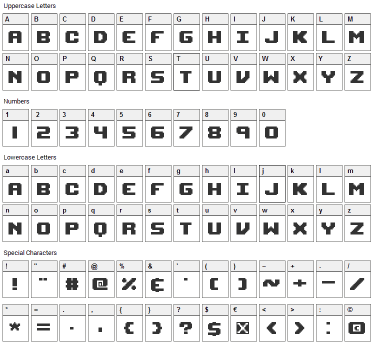 Upheaval Font Character Map