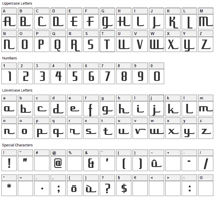 Uppen Arms Font Character Map