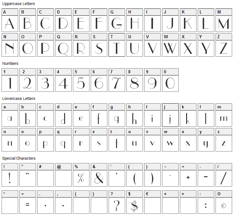 Upper East Side Font Character Map